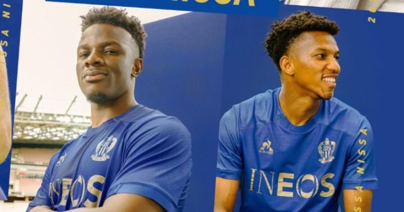 players wearing ogc nice 2023-24 third shirt in purple